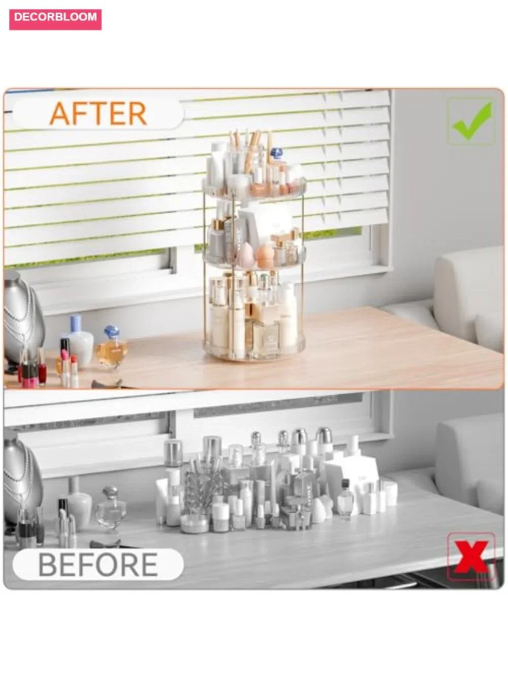 3 Tier Acrylic Rotating Makeup Organizer for Countertop Bathroom Vanity